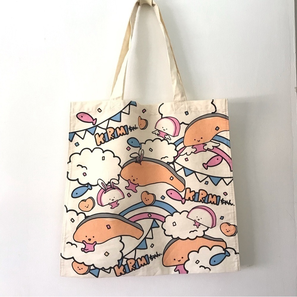 Sanrio KIRIMIchan Salmon Sushi Canvas Tote Bag 15x15 Unused